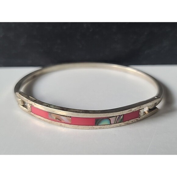 Abalone Shell Hinged Bangle Bracelet Vintage - Picture 2 of 10